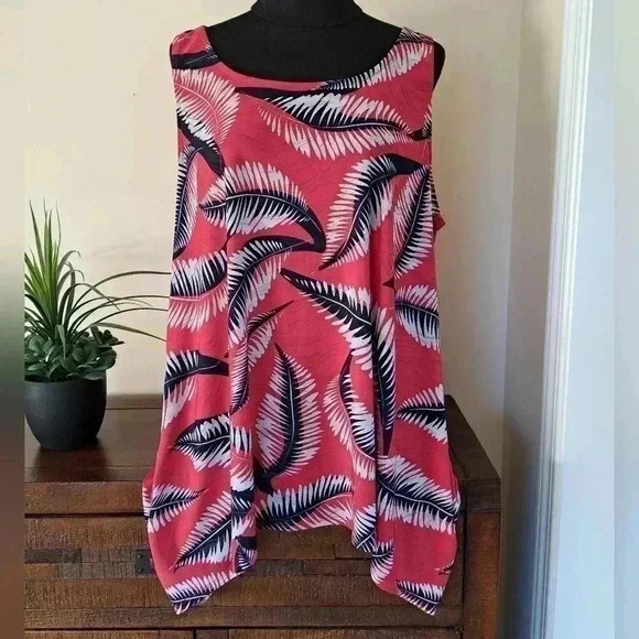 ❤️ N.W.D New Woman Design  Tropical Print Leaf Sleeveless Top Women's Size 3x - Picture 4 of 10